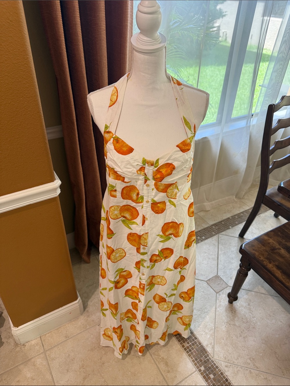 Zara White One-Shoulder Midi Dress with Orange Fruit Print